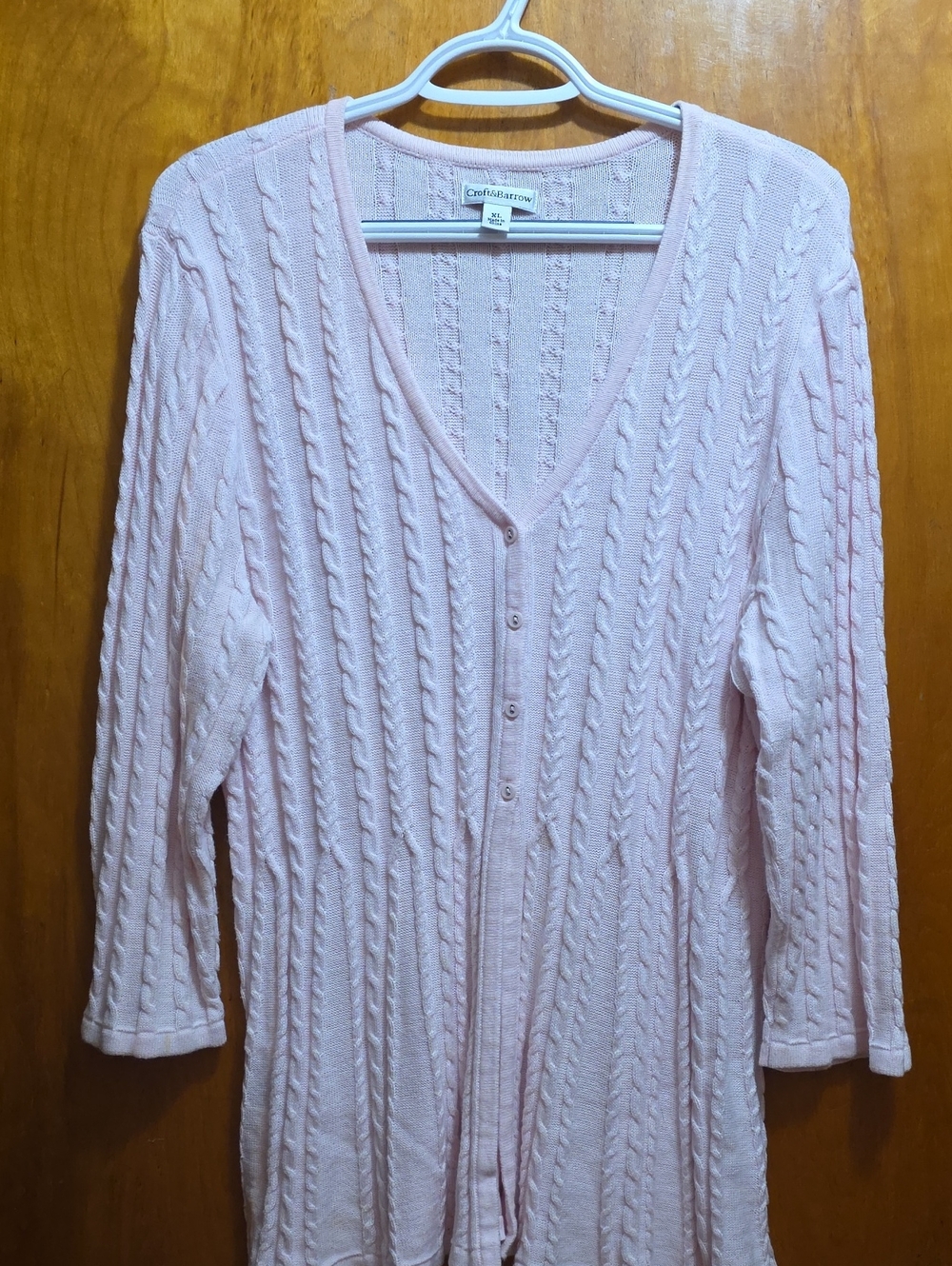 croft & barrow Pale Pink Cable Knit V-Neck Button Cardigan